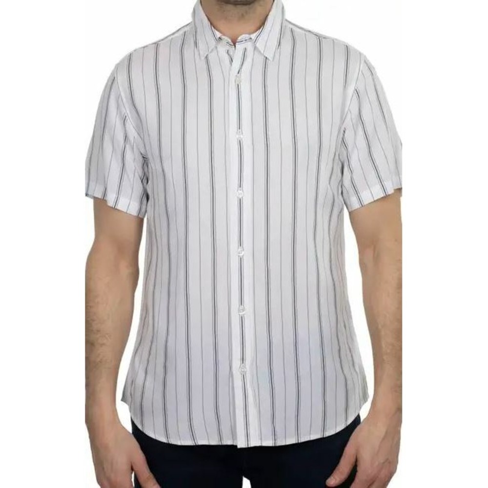 Slate & Stone Mens Short Sleeve Striped Point Collar Shirt White G3STS2038-2 S